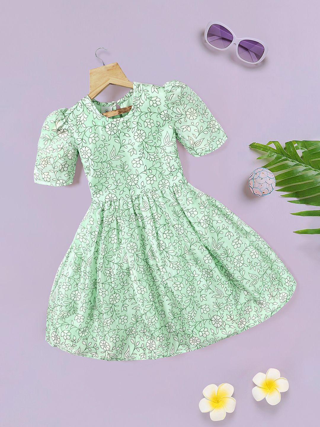 

FASHION DREAM Girls Ethnic Motif Fit & Flare Dress, Green
