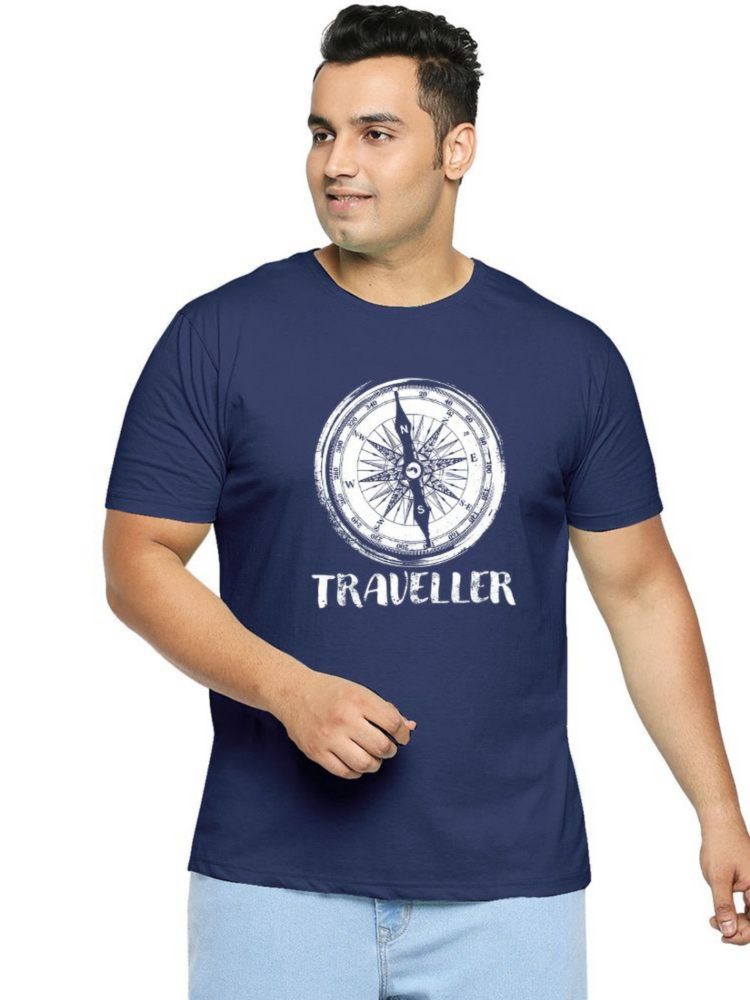 

Wear Your Opinion Plus Size Graphic Printed Round Neck Cotton T-shirt, Blue