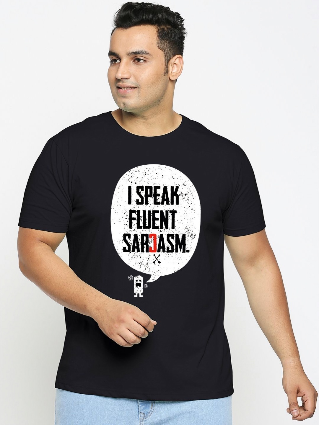 

Wear Your Opinion Plus Size Typography Printed Round Neck Cotton T-shirt, Black