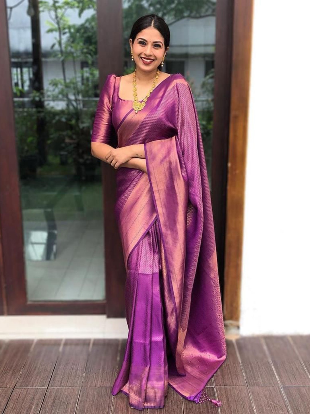 

Upalksh Pure Silk Woven Design Kanjeevaram Saree, Purple