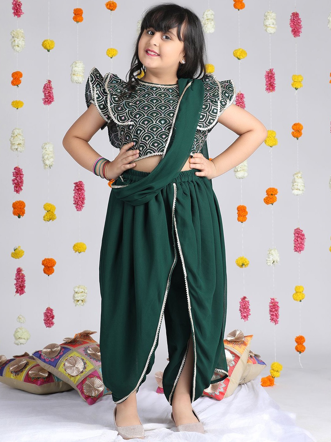 

Cutiekins Girls Gotta Patti Dhoti Saree, Green