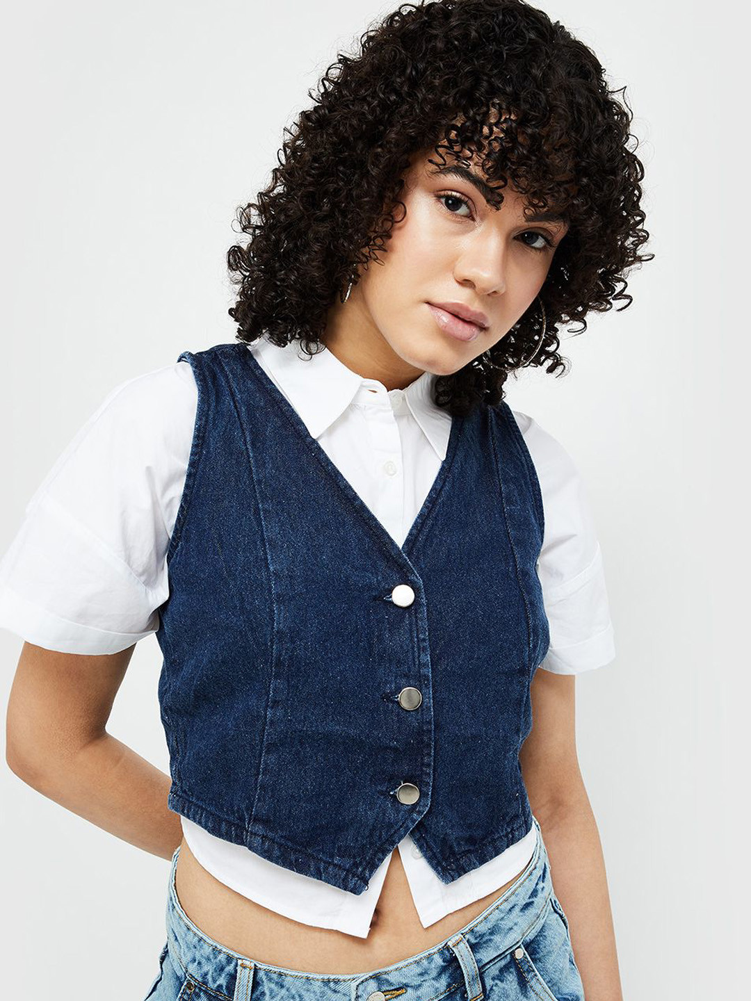 

Ginger by Lifestyle Women Geometric Open Front Jacket, Blue