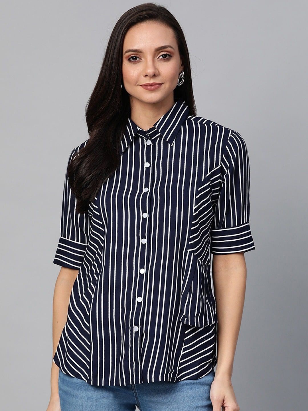 

KALINI Women Opaque Striped Casual Shirt, Blue