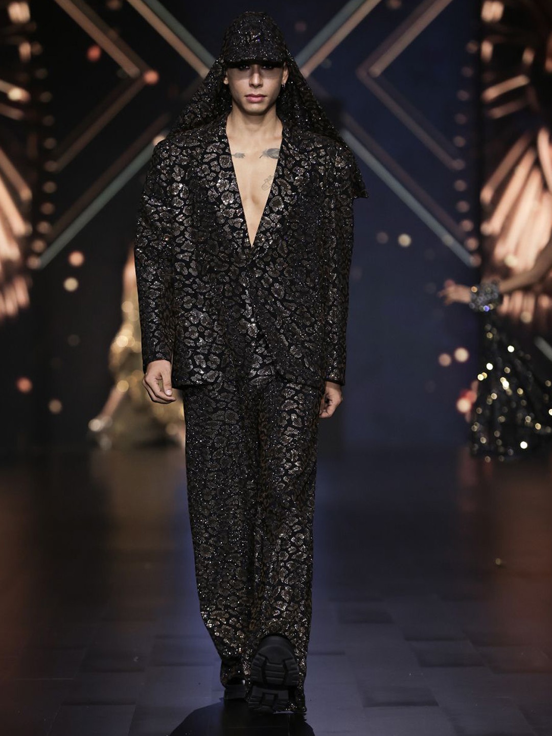 

ITRH Embellished Leopard Printed Coat & Trousers Co-Ords, Black