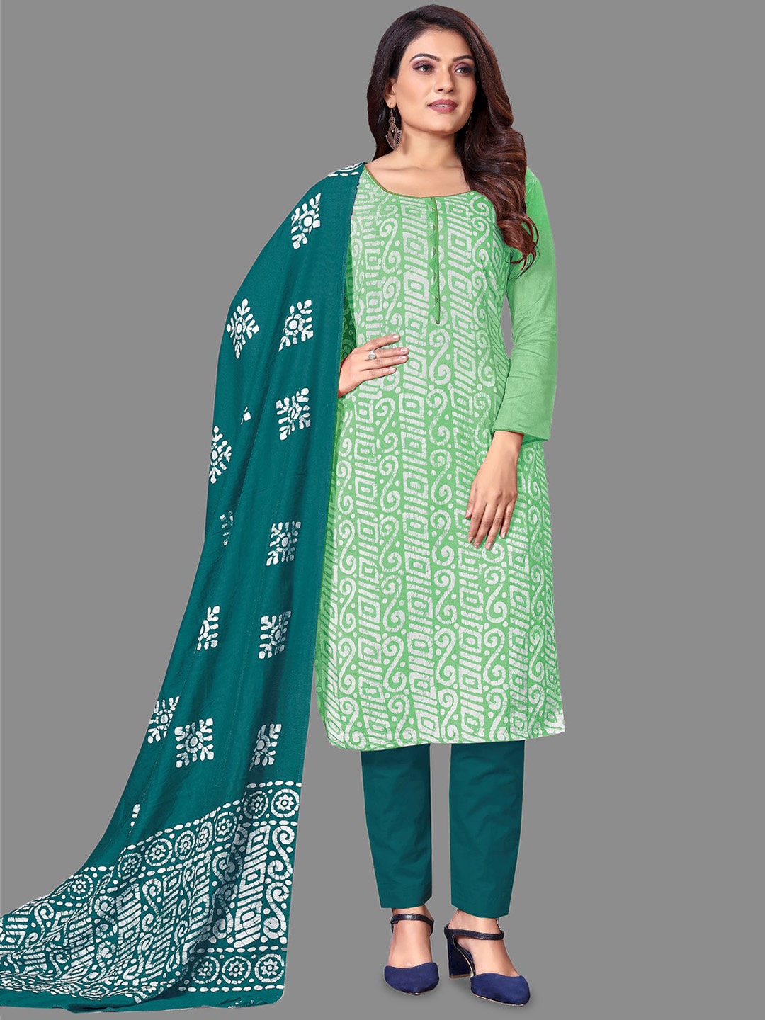 

LADY SHOPI Floral Printed Unstitched Dress Material, Sea green