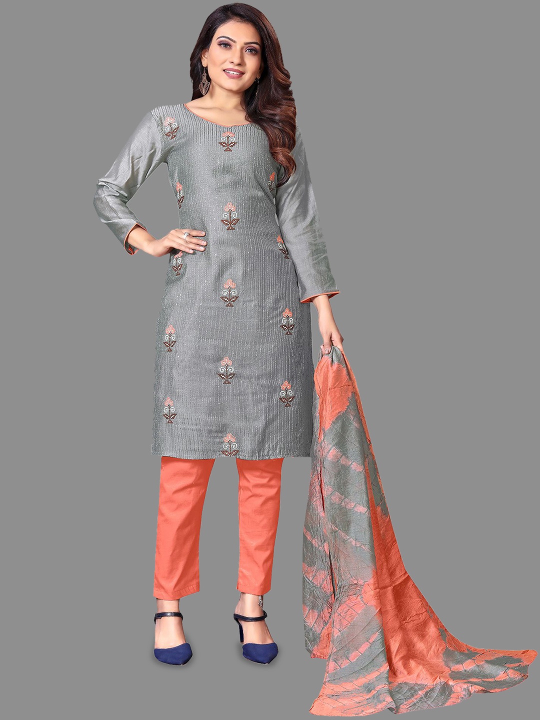 

LADY SHOPI Embroidered Unstitched Dress Material, Grey