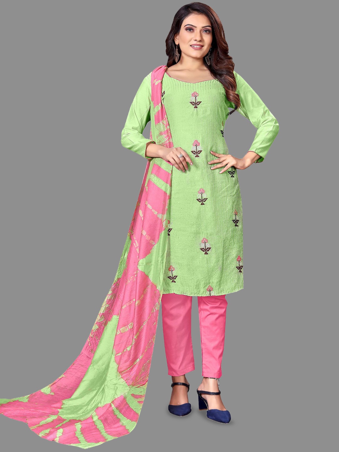 

LADY SHOPI Floral Embroidered Sequinned Unstitched Dress Material, Sea green