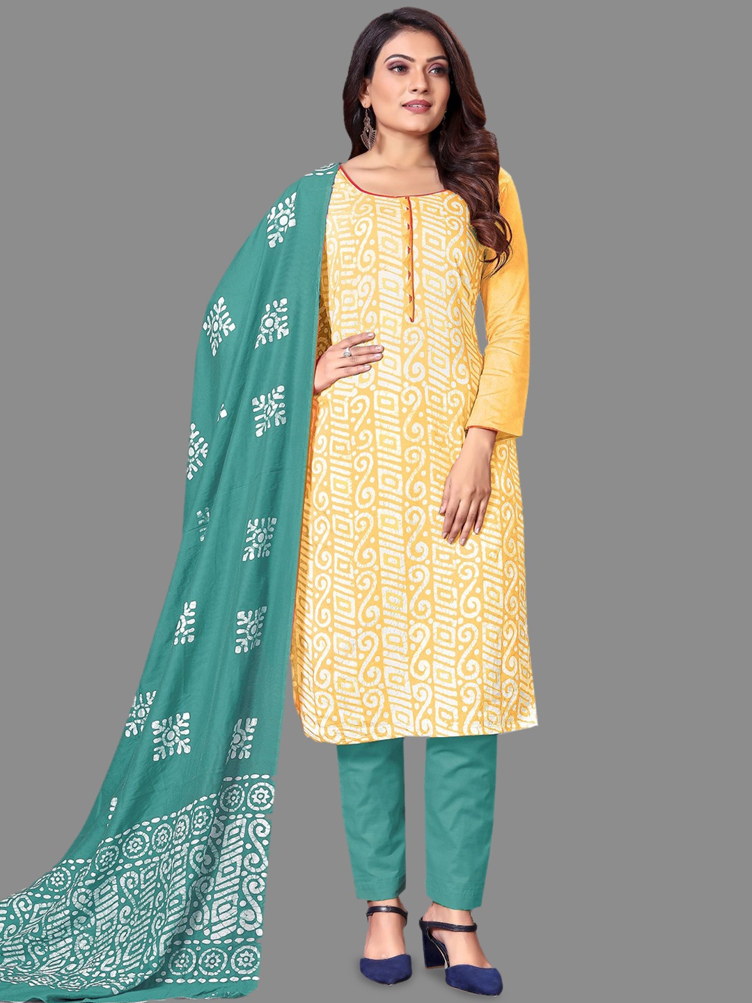 

LADY SHOPI Geometric Printed Unstitched Dress Material, Yellow
