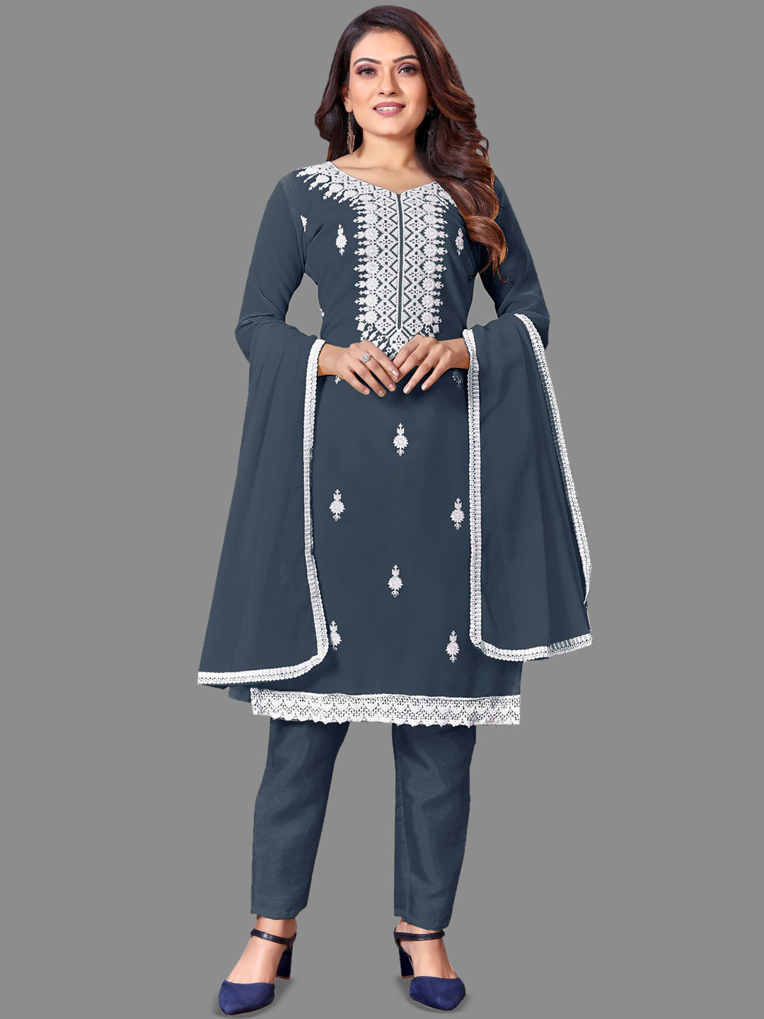 

LADY SHOPI Embroidered Unstitched Dress Material, Grey