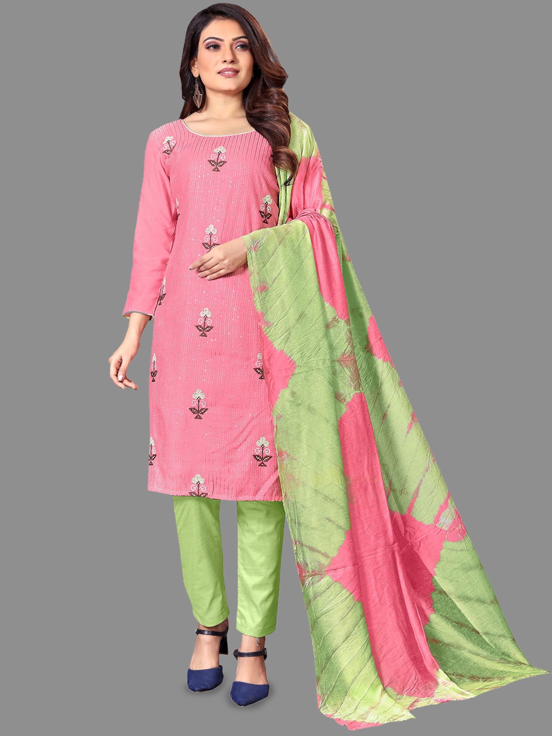 

LADY SHOPI Floral Embroidered Sequinned Unstitched Dress Material, Pink