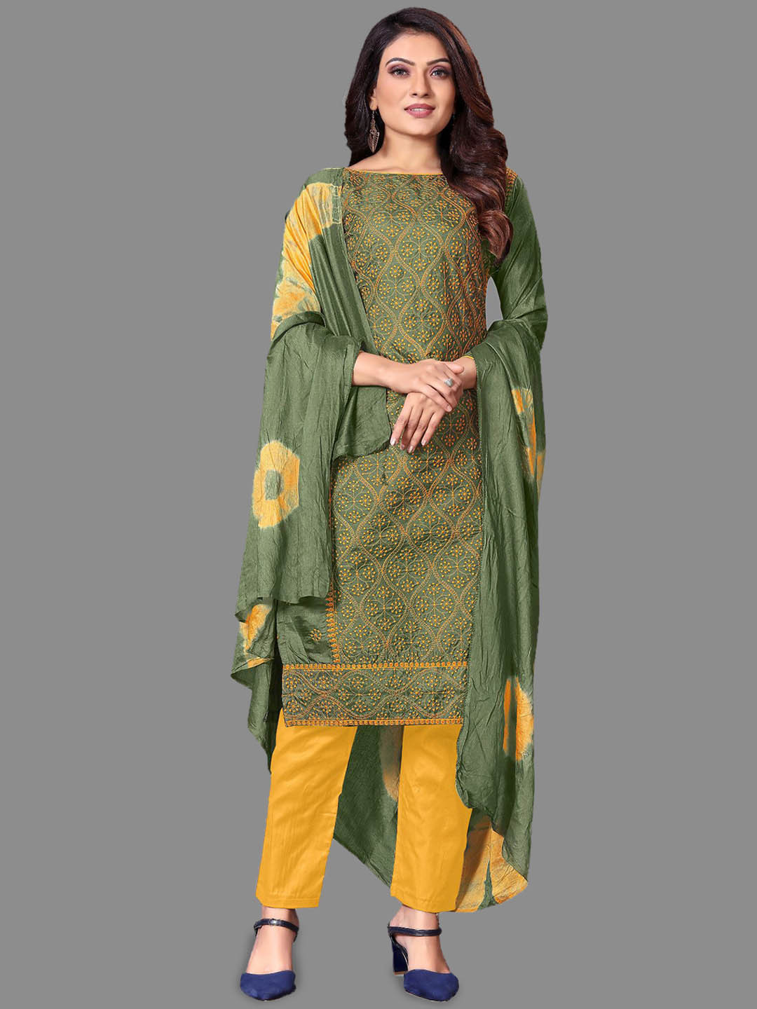 

LADY SHOPI Embroidered Unstitched Dress Material, Green
