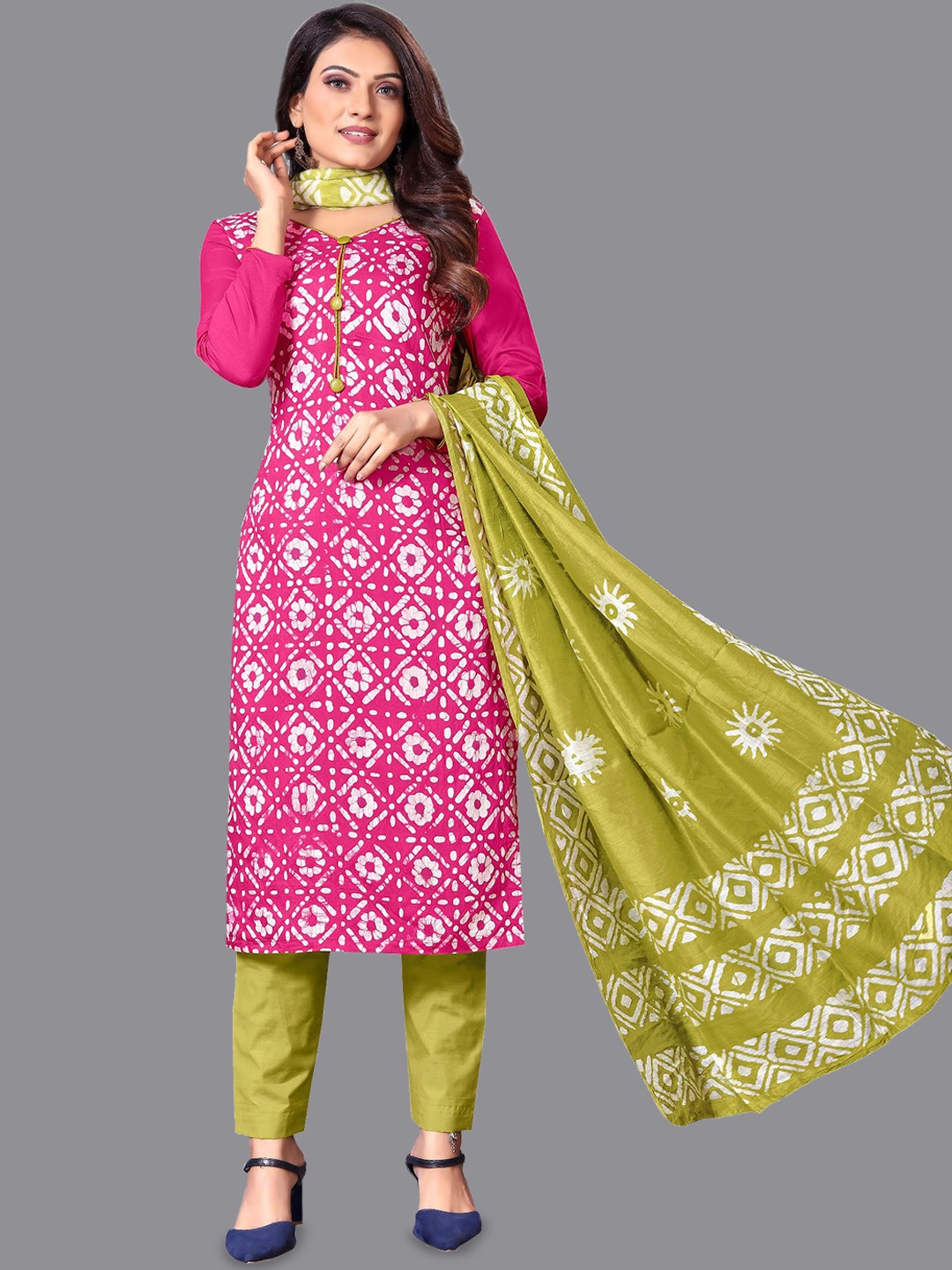 LADY SHOPI Geometric Printed Jute Silk Unstitched Dress Material, Pink