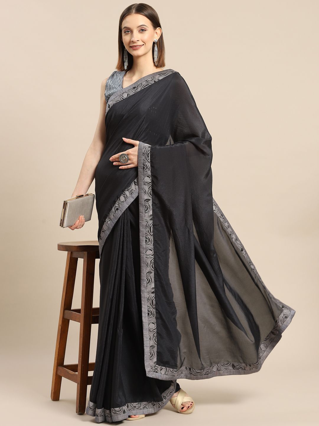 

all about you Woven Design Zari Saree, Grey