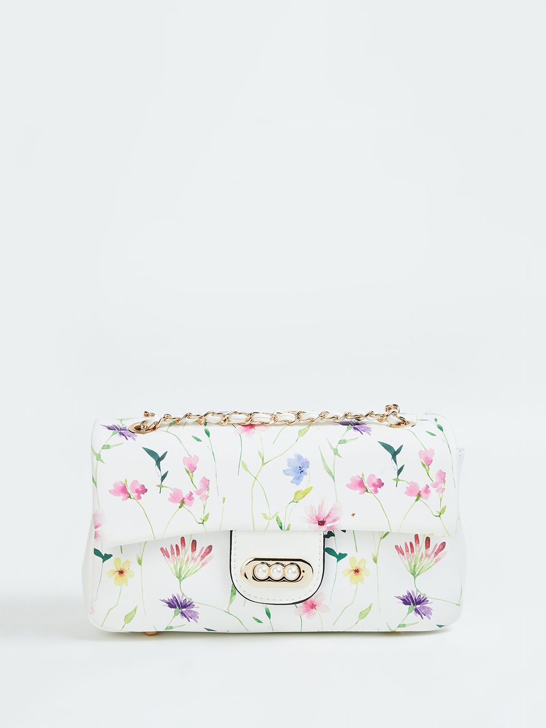 

Ginger by Lifestyle Floral Printed PU Structured Sling Bag with Quilted, White