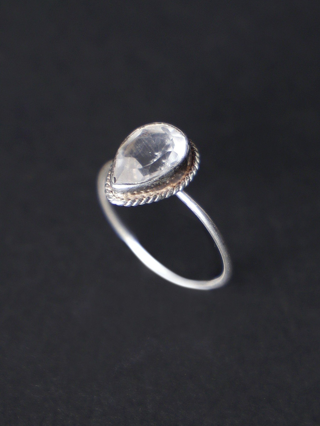 

Exotic India Sterling Silver Crystal Gemstone Studded Finger Ring