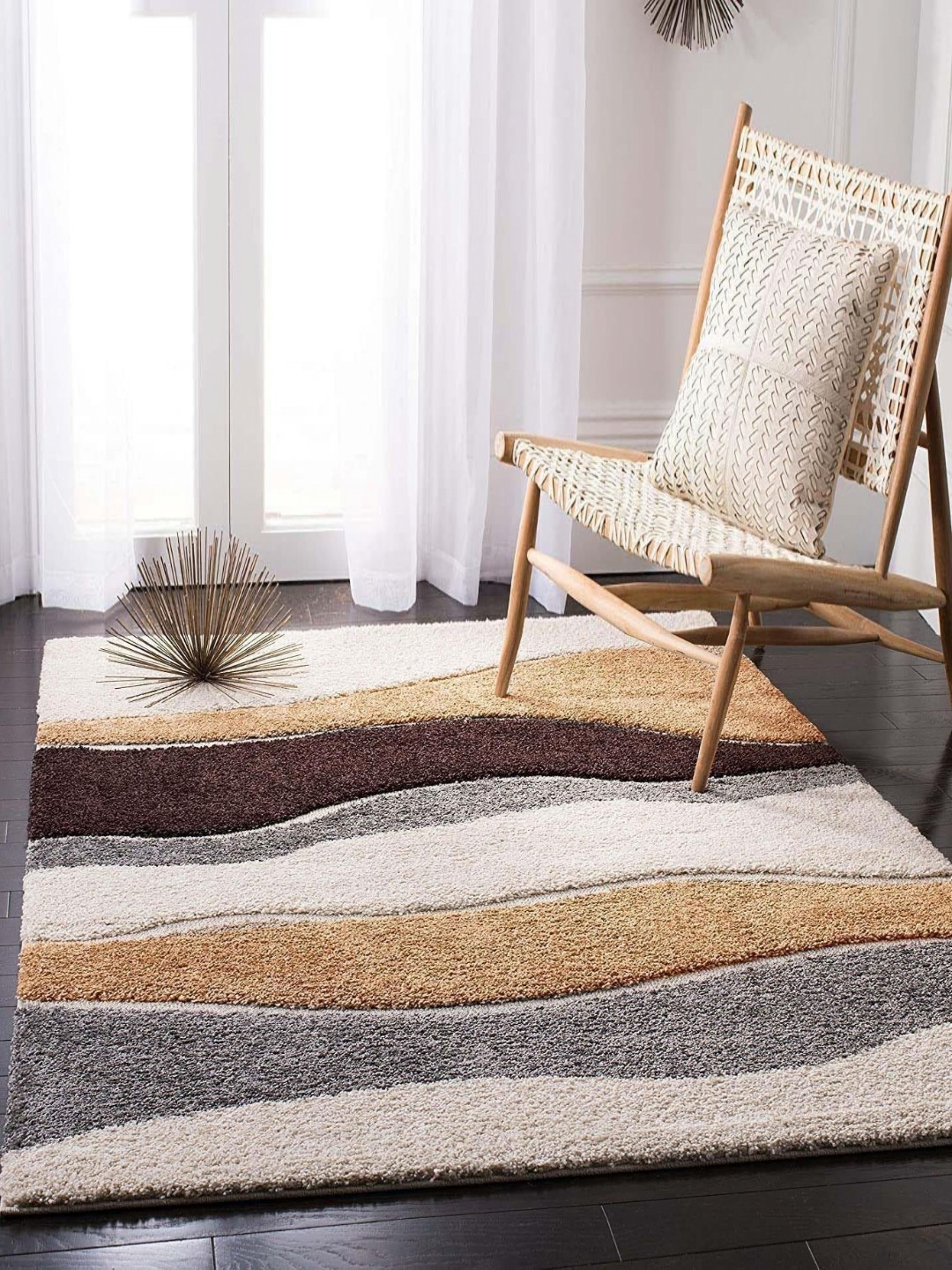 

IMRA CARPET Coffee Brown & Off White Abstract Shaggy Carpet