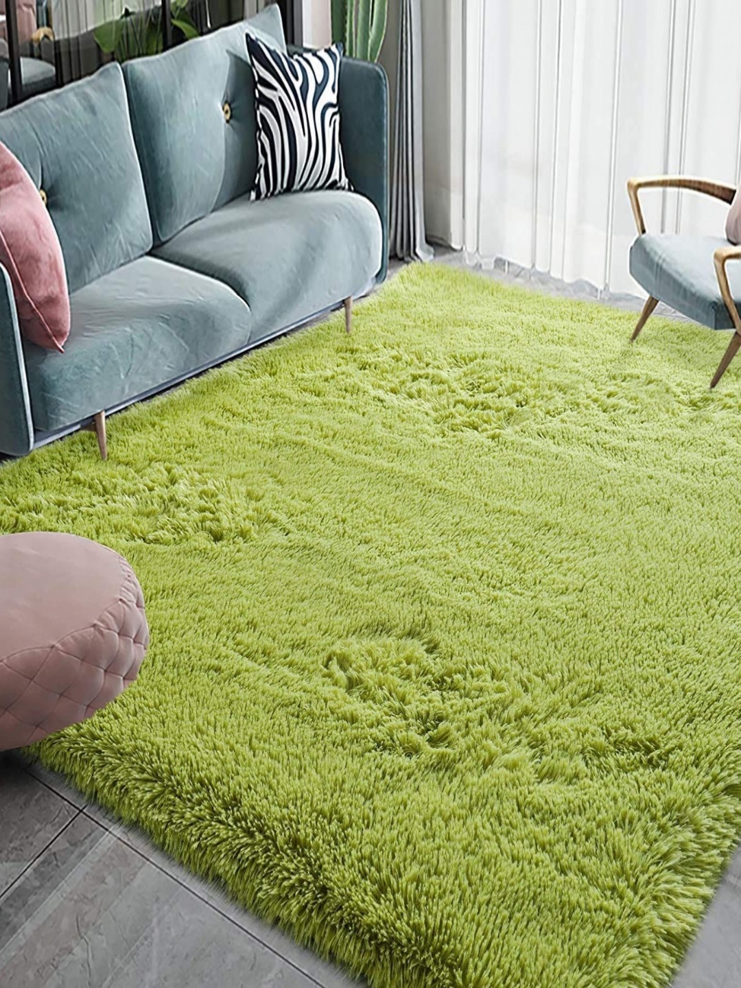 

IMRA CARPET Green Rectangular Shaggy Carpet