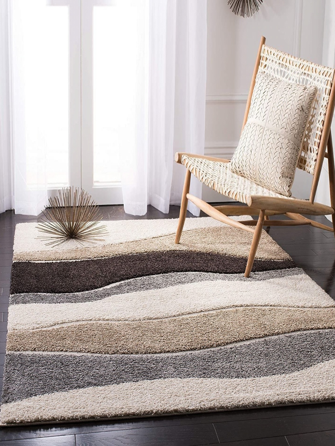 

IMRA CARPET Coffee Brown & Off White Abstract Shaggy Carpet