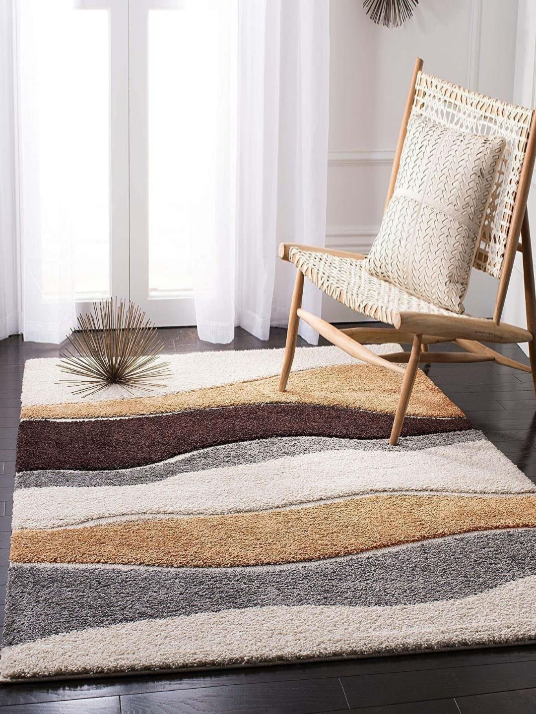 

IMRA CARPET Coffee Brown & White Abstract Shaggy Carpet