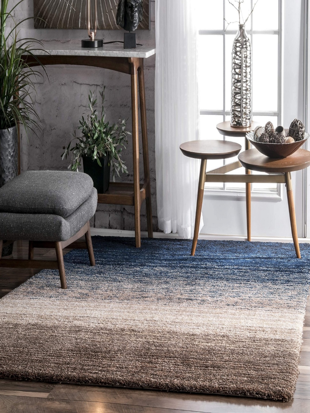 

IMRA CARPET Blue & Off White Rectangle Shaggy Carpet