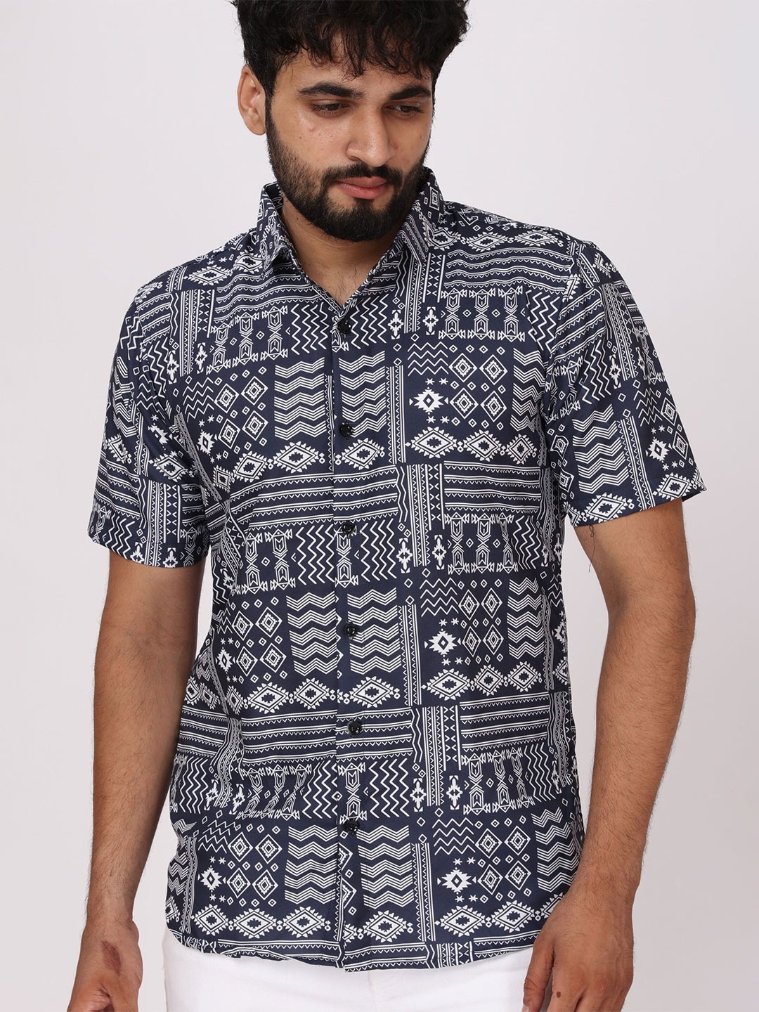 

BROWN BROTHERS Unisex Relaxed Opaque Printed Casual Shirt, Blue