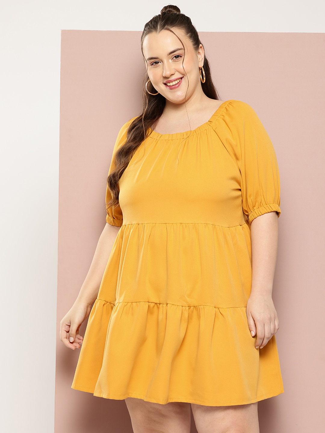 

Sztori Plus Size Puff Sleeve Fit & Flare Dress, Yellow