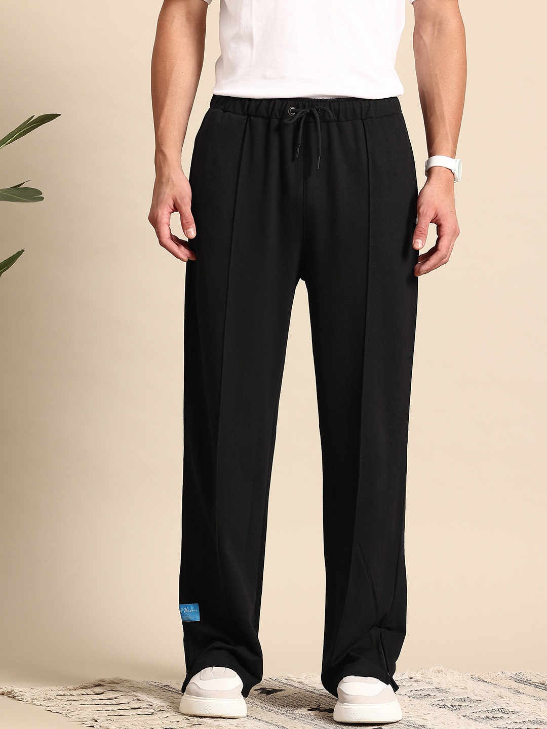 

Mast & Harbour Men Side Slit Relaxed Fit Track Pants, Black