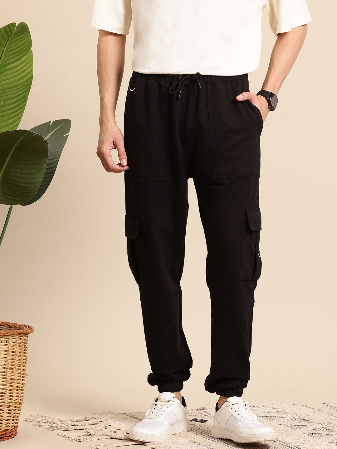 

Mast & Harbour Men Relaxed Fit Cargo Style Joggers, Black