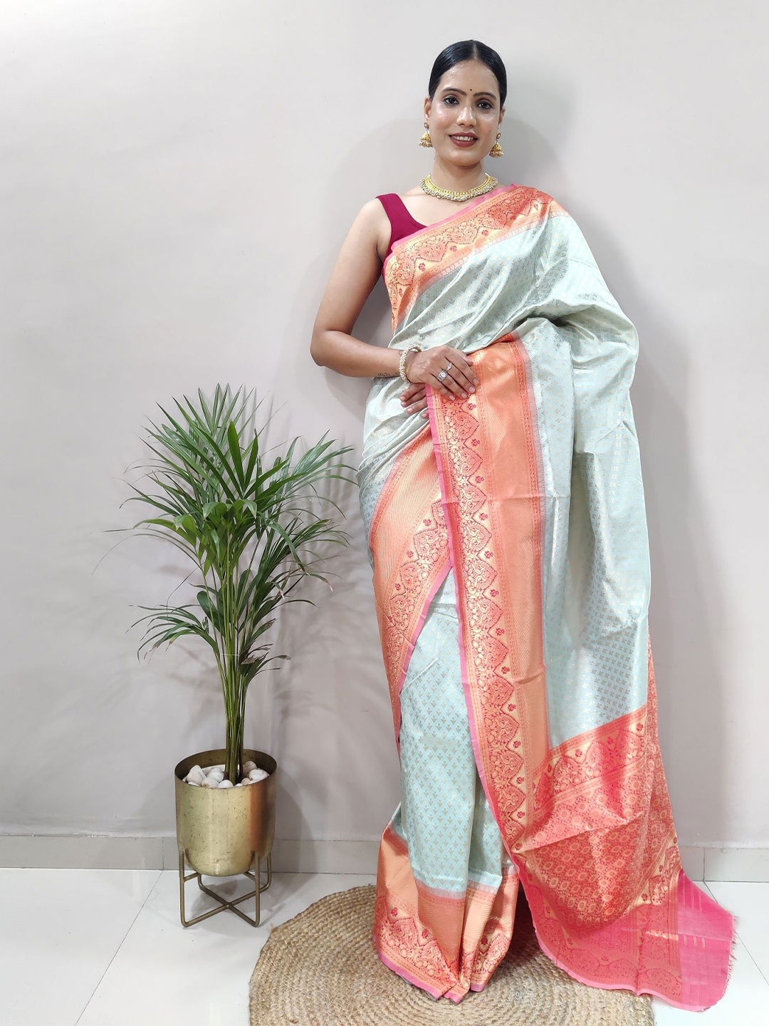 

LADY SHOPI Woven Design Pure Silk Saree, Turquoise blue