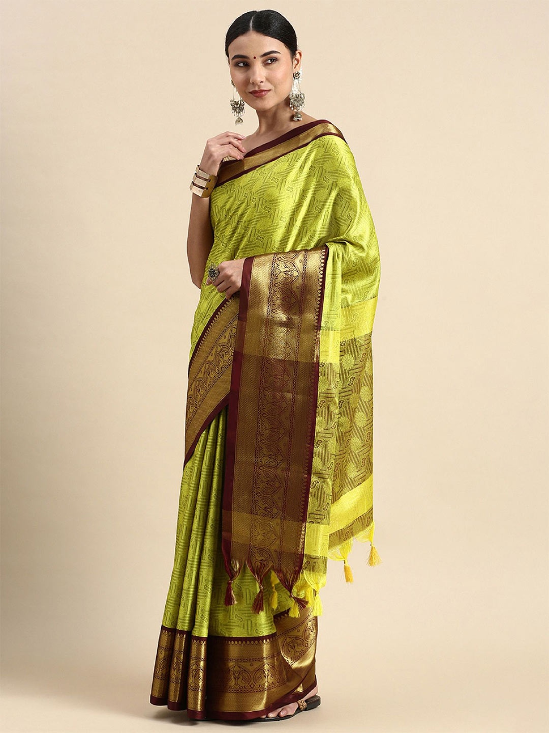 

LADY SHOPI Woven Design Zari Banarasi Saree, Green