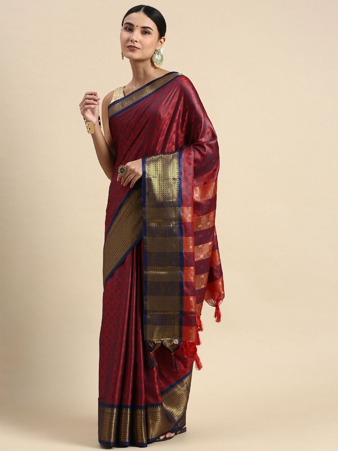 

LADY SHOPI Ethnic Motif Zari Woven Saree, Maroon