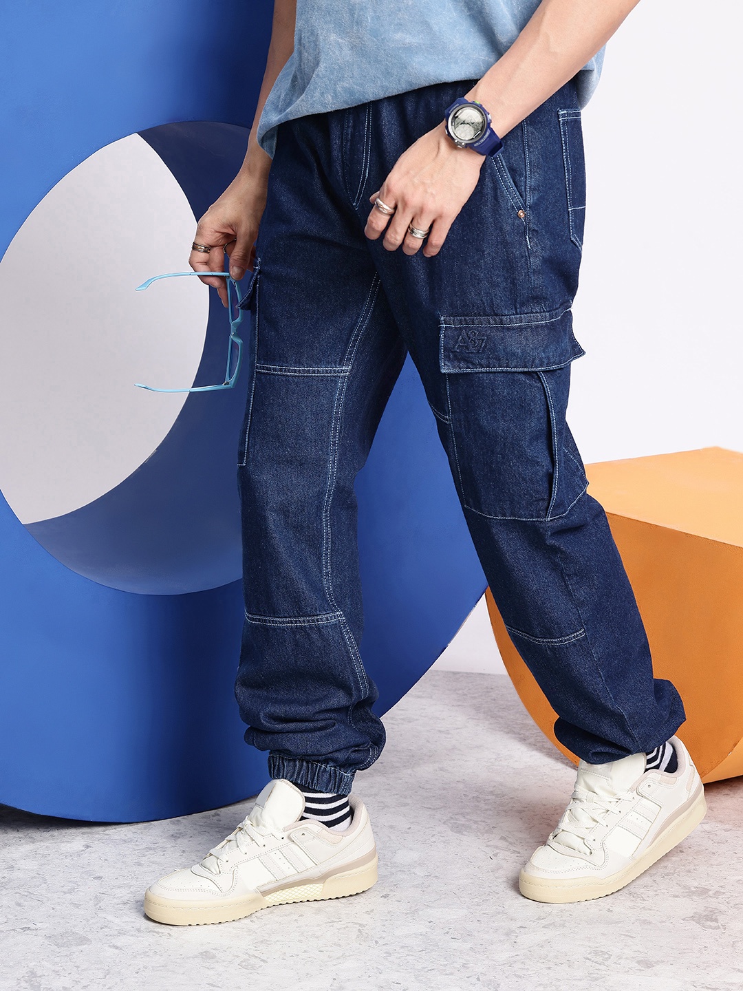 

Aeropostale Men Pure Cotton Relaxed Fit Cargo Joggers, Blue