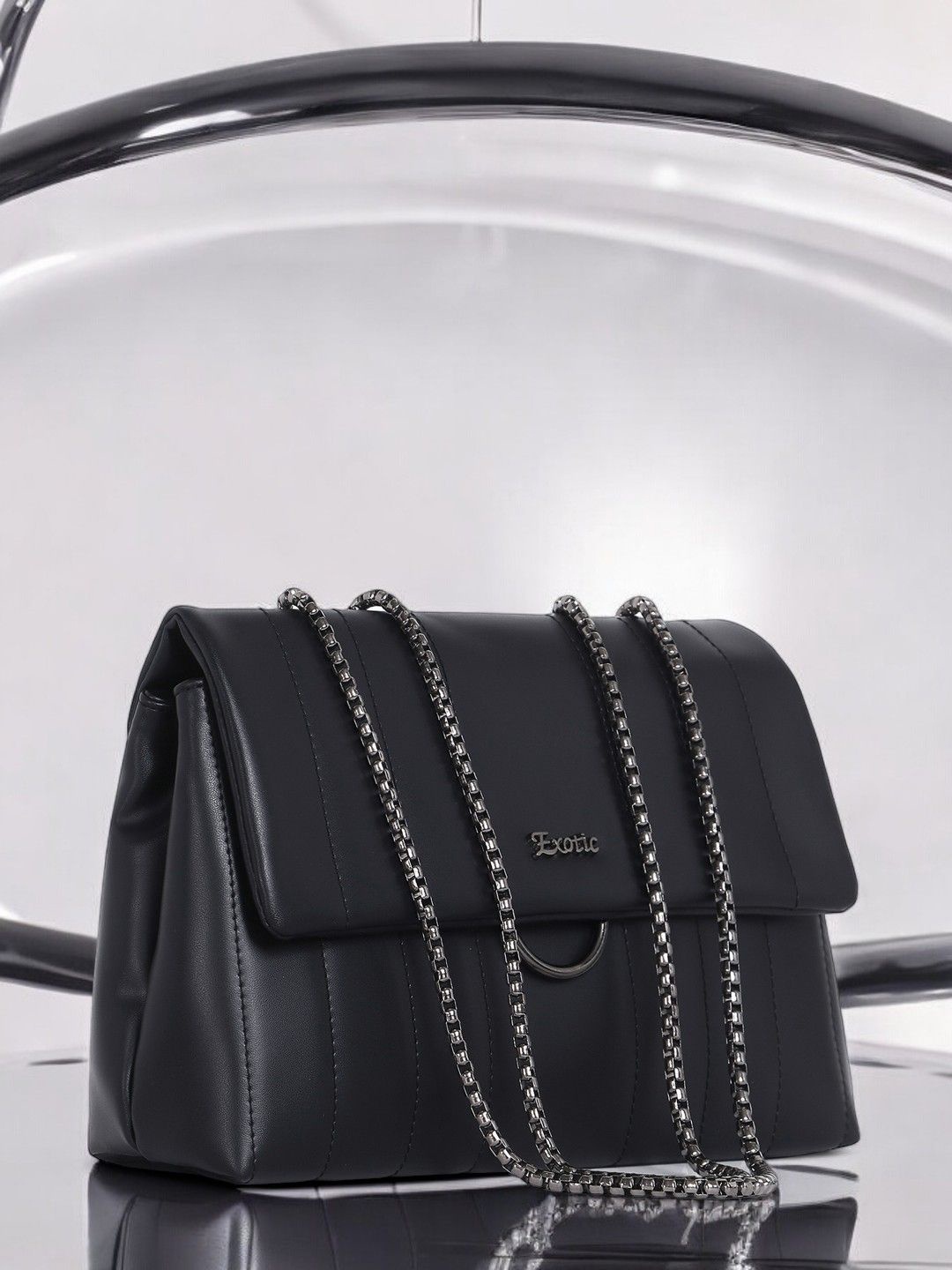 

Exotic PU Structured Handheld Bag, Black