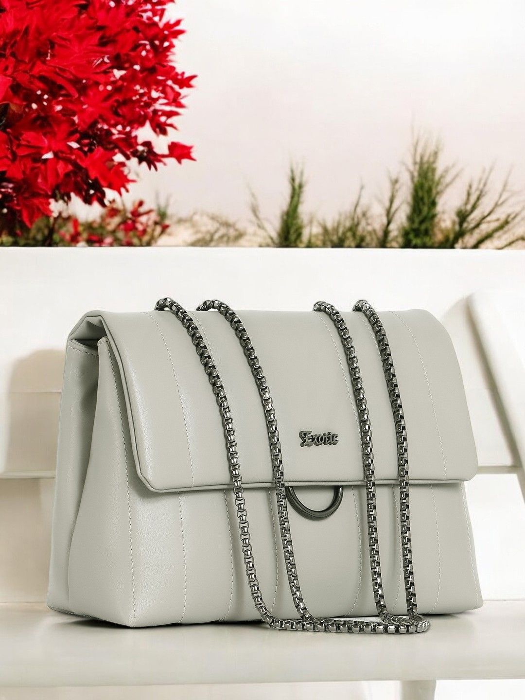 

Exotic Embellished PU Structured Sling Bag, Off white