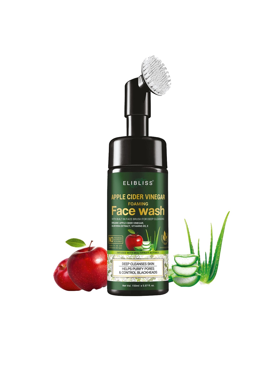

ELIBLISS Set of 3 Apple Cider Vinegar Foaming Face Wash with Aloevera - 150 ml each, Green