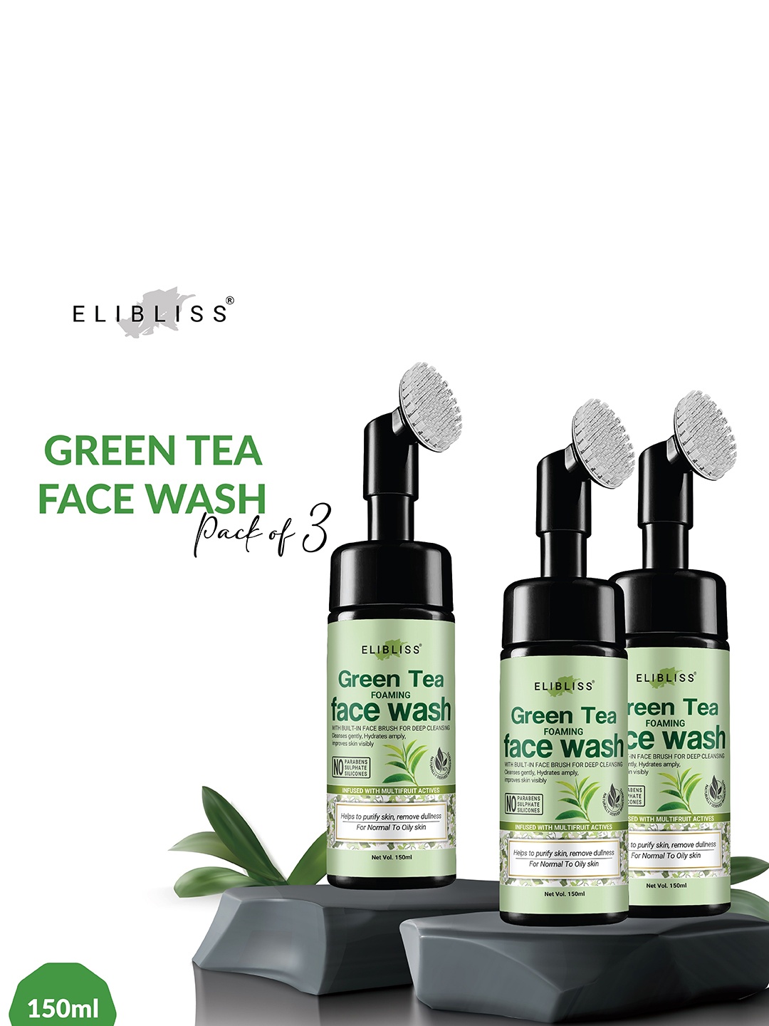 

ELIBLISS Set Of 3 Green Tea Foaming Face Wash - 150ml Each