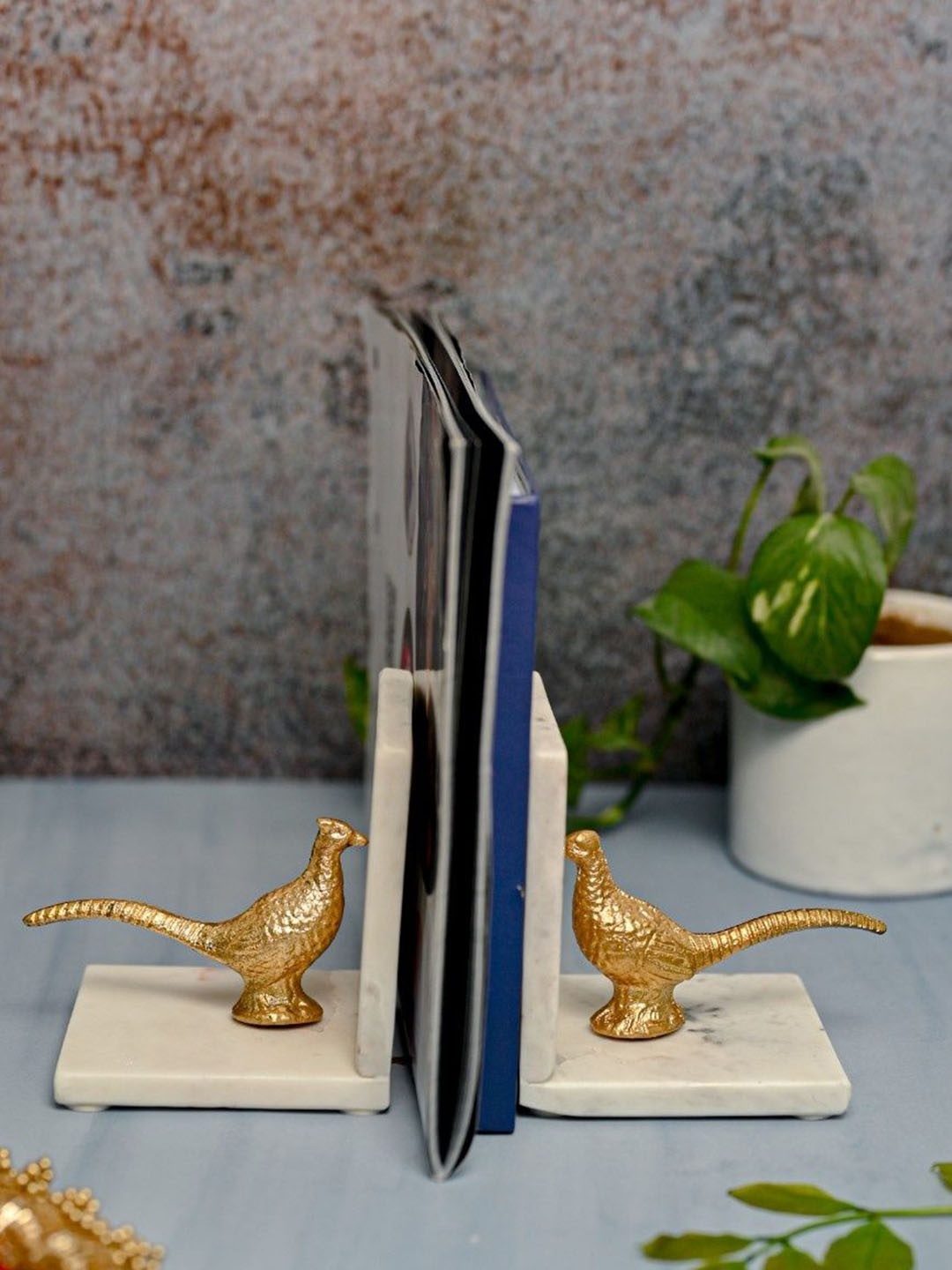 HOMEARTE White 2 Pieces Marble Bird Bookend Decorative Holders