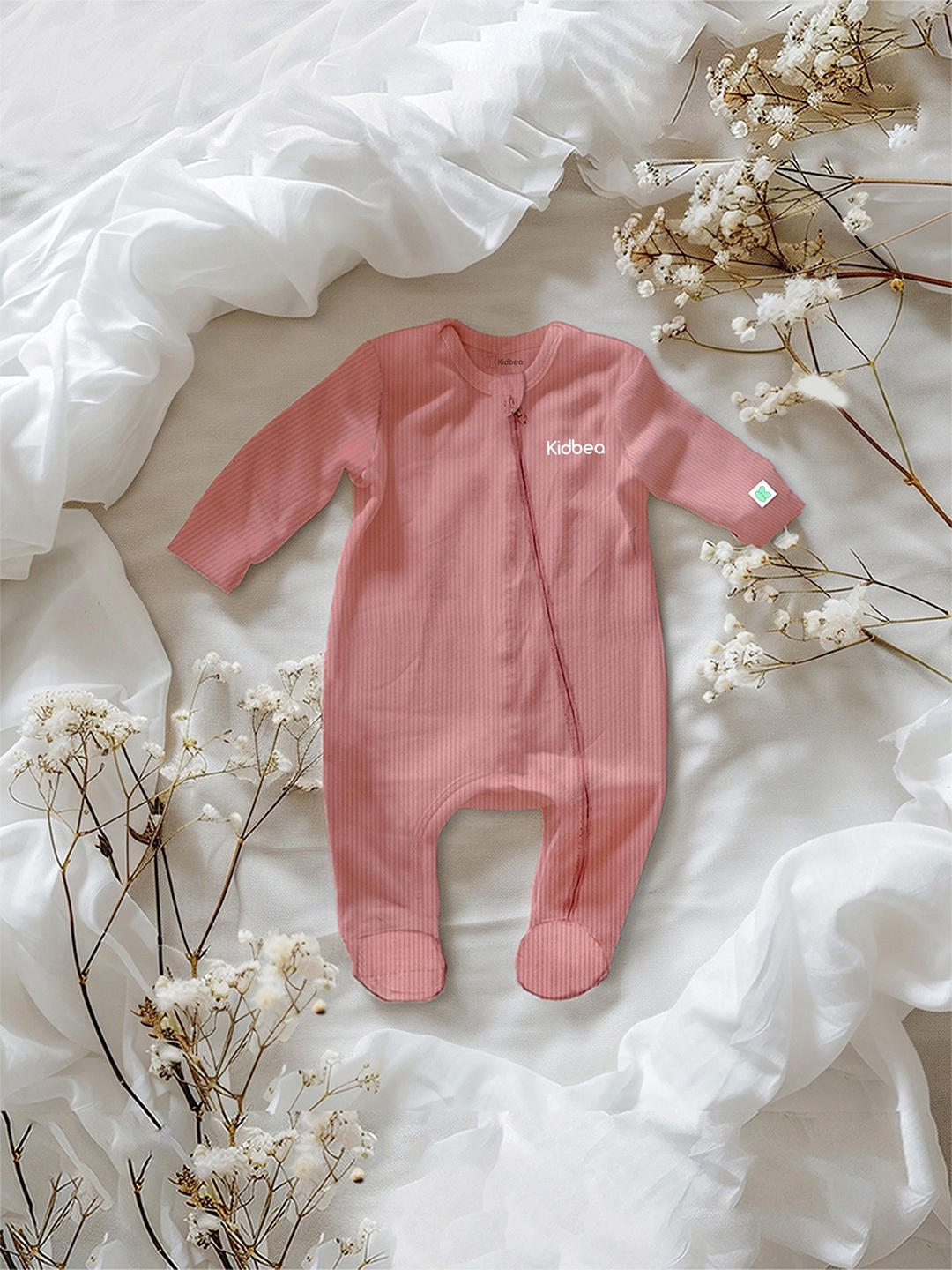 

Kidbea Infants Striped Sleepsuit, Peach