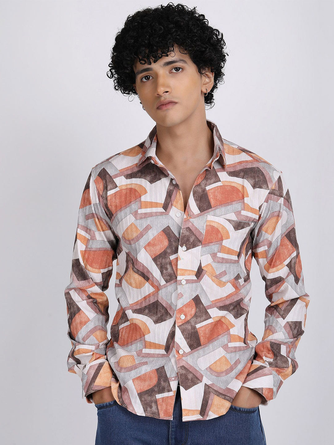 

The Roy Men Comfort Slim Fit Opaque Printed Casual Shirt, Grey