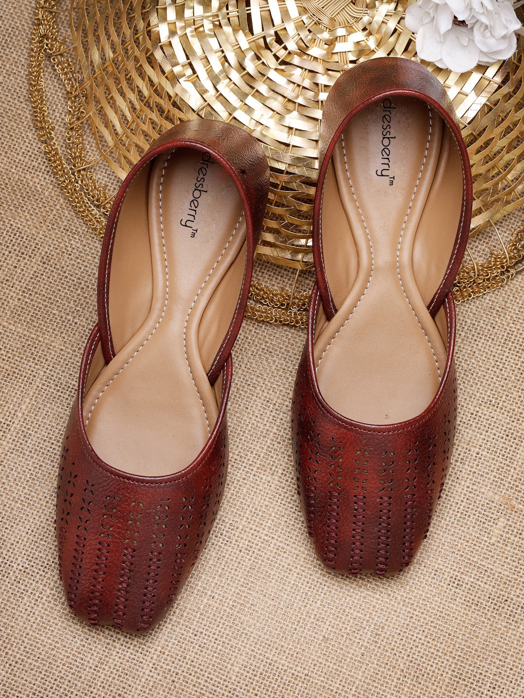 

DressBerry Women Leather Laser Cuts Slip On Ballerinas, Red