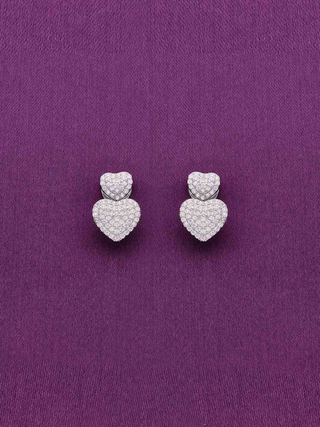 

KAI JEWEL Pave Dual Hearts 925 Sterling Silver Rhodium-Plated Cubic Zirconia Studded Studs