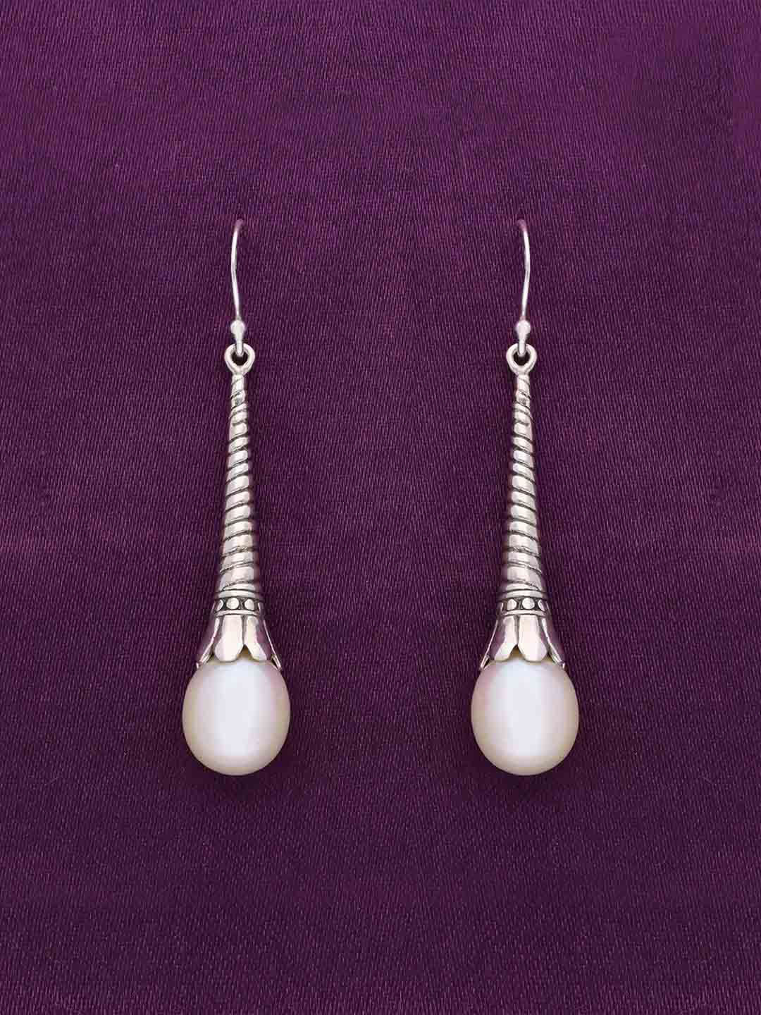 

KAI JEWEL Rhodium-Plated 92.5 Sterling Silver Pearls Drop Earrings