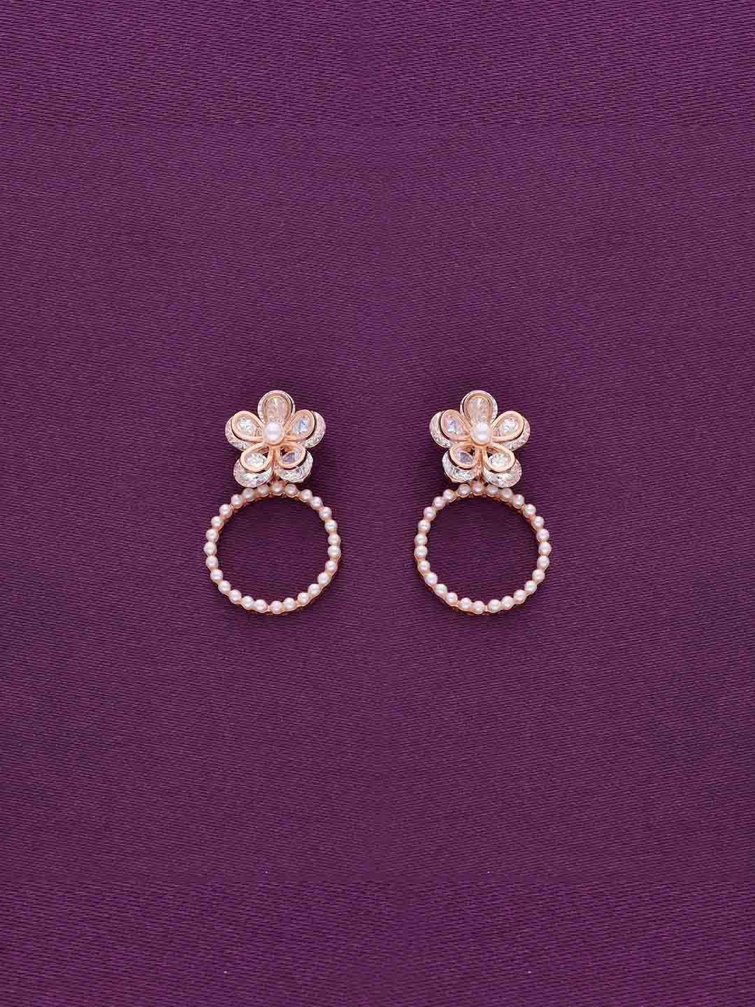 

KAI JEWEL Rose Gold-Plated 92.5 Sterling Silver Cubic Zirconia Floral Drop Earrings