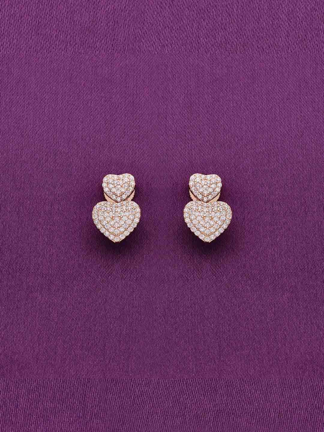 

KAI JEWEL Pave Dual Hearts 925 Sterling Silver Rose Gold-Plated Drop Earrings