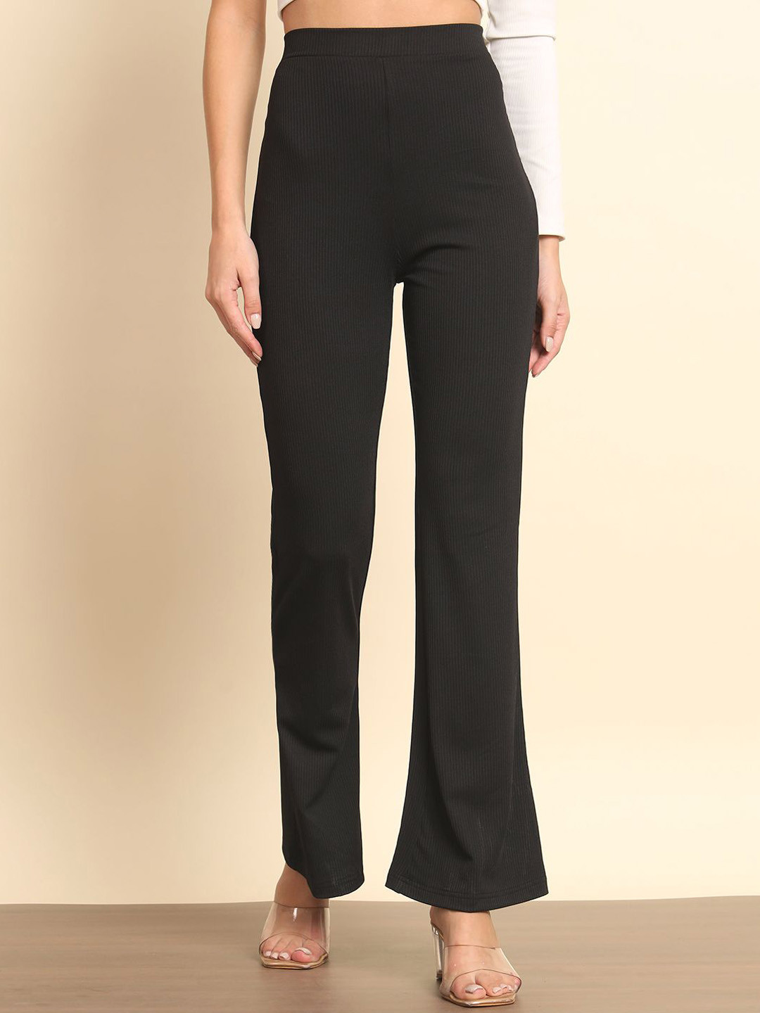 

Trend Arrest Women Tailored Slim Fit High-Rise Bootcut Trousers, Black