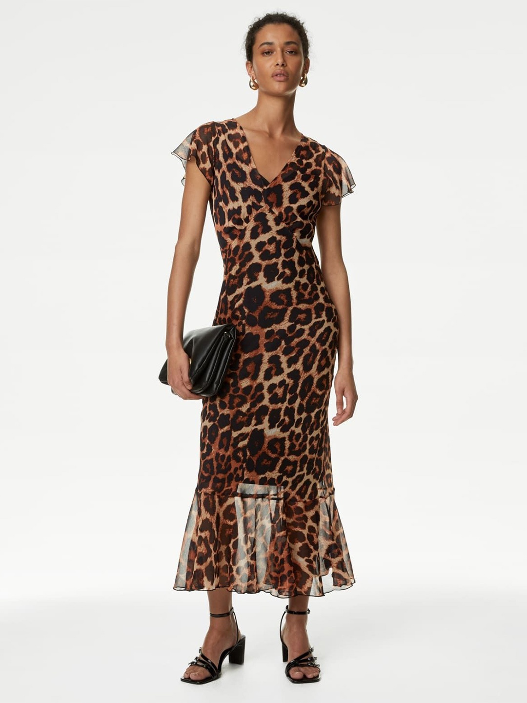 

Marks & Spencer Animal Printed Flutter Sleeve Maxi Dress, Brown