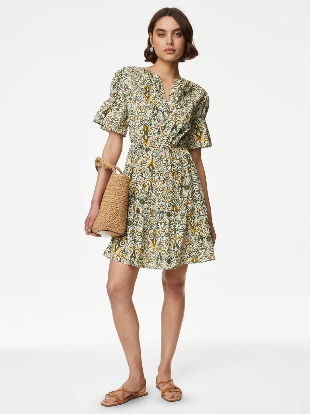 

Marks & Spencer Floral Print Bell Sleeve Fit & Flare Dress, Multi