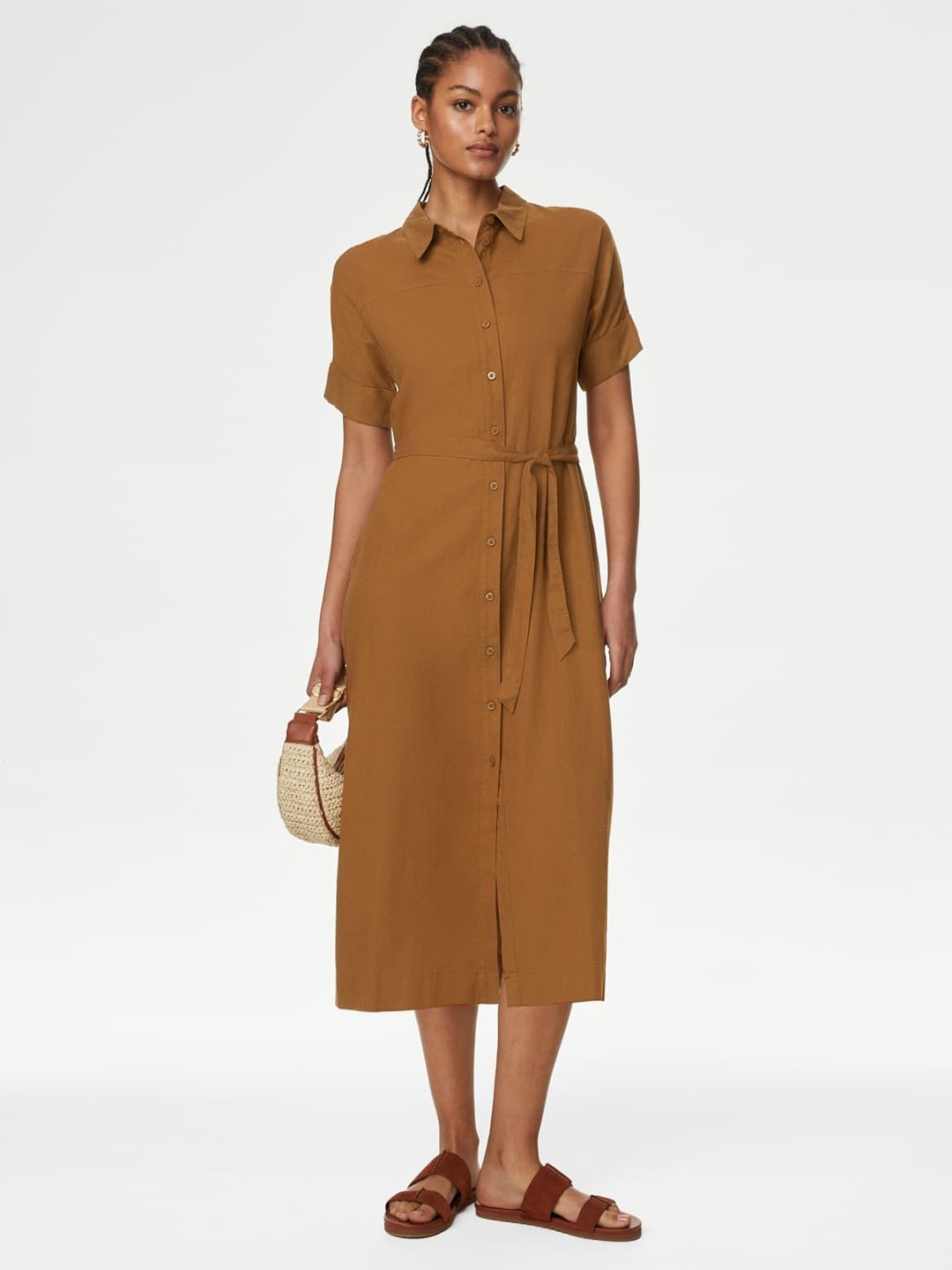 

Marks & Spencer A-Line Midi Shirt Dress, Brown