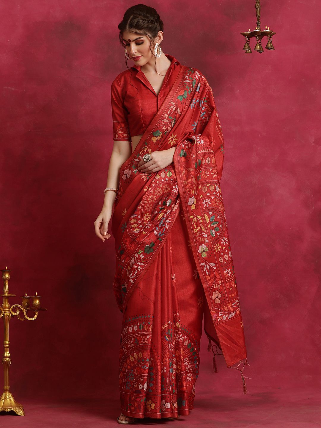 

Anouk Women Block Printed Saree, Red