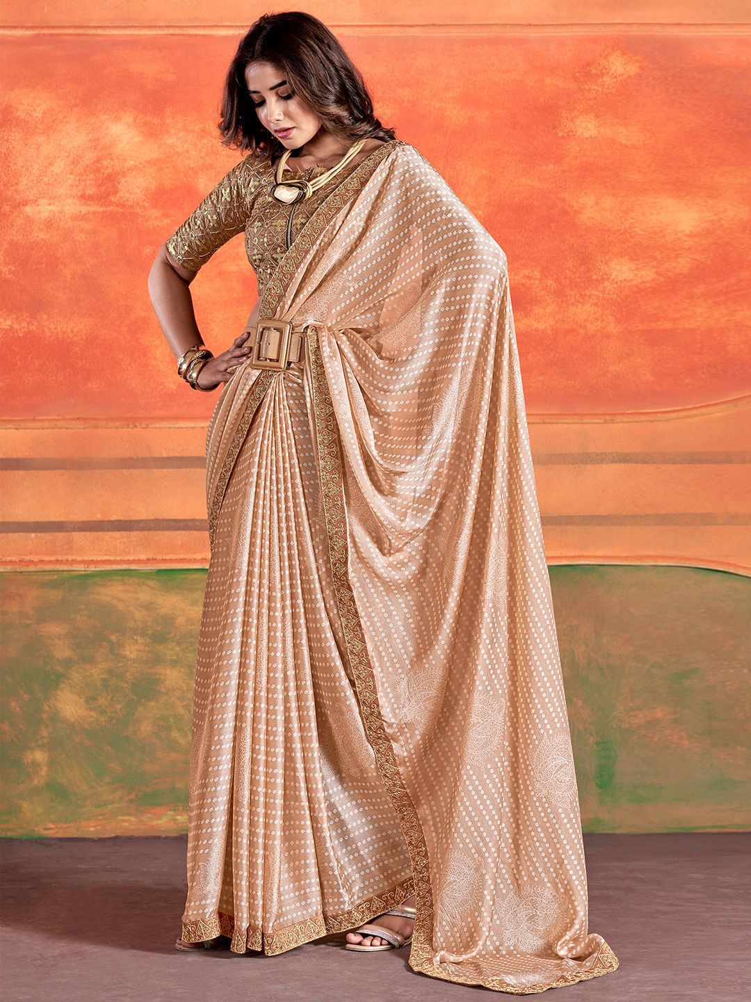 

Anouk Bandhani Printed Ethnic Embellished Saree, Brown